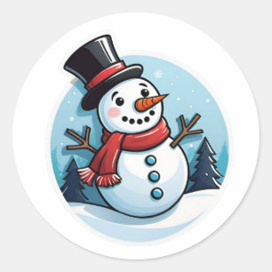 Classic Happy Snowman Round Sticker