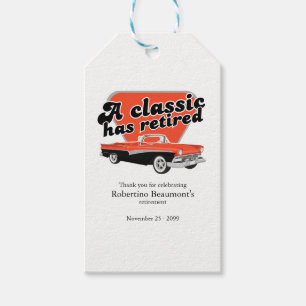 Classic has Retired Red Car Retirement Party Gift Tags