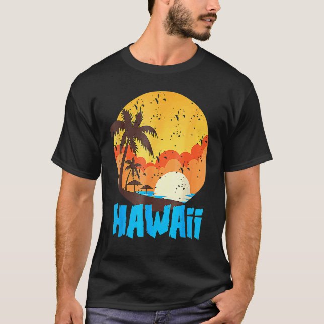 Classic Hawaiian Palm Beach Hawaii Cool 70's 80's T-Shirt (Front)