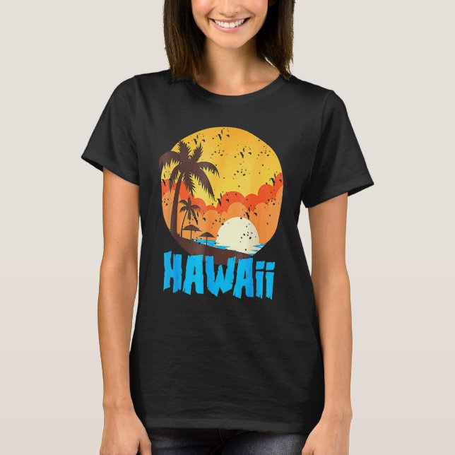 Classic Hawaiian Palm Beach Hawaii Cool 70's 80's T-Shirt (Front)