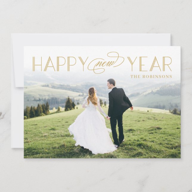 Classic Header Editable Colour Happy New Year Card (Front)