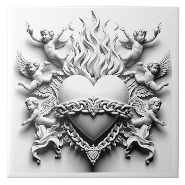 Classic Heart + Chain  Ceramic Tile (Front)
