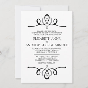 Classic Heart Grey Traditional Wedding Invitation