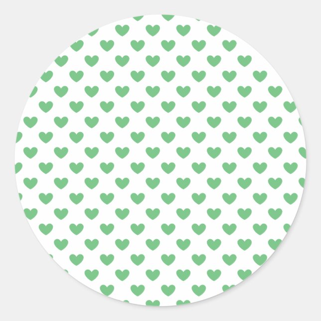 Classic Hearts Summer Green - White Round Sticker (Front)