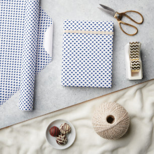 Classic Hearts True Blue - White Wrapping Paper