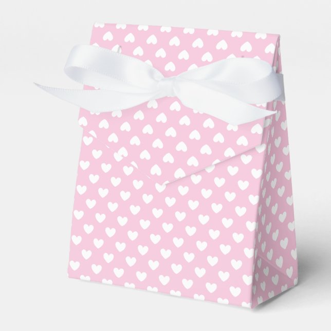 Classic Hearts White - Light Pink Favour Box (Front Side)