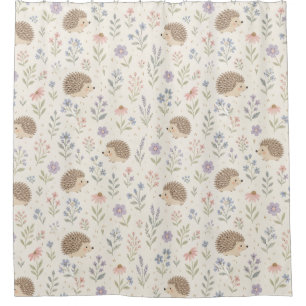 Classic Hedgehog and Wildflower Pattern in Pastel Shower Curtain