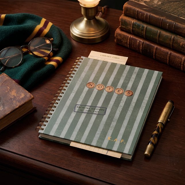 Classic Heritage Sage Striped Monogram Notebook (Creator Uploaded)