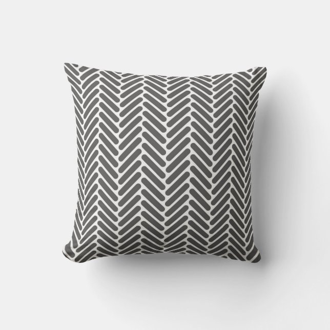 Classic Herringbone Pattern in Charcoal and White Cushion (Front)