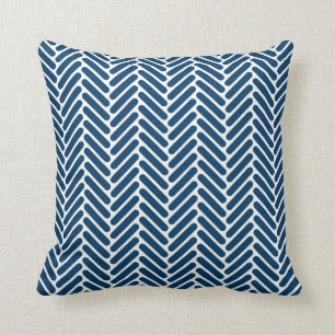 Classic Herringbone Pattern in Navy Blue and White Cushion