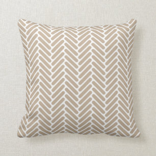 Classic Herringbone Pattern in Tan and White Cushion