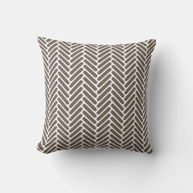 Classic Herringbone Pattern in Taupe and White Cushion (Front)