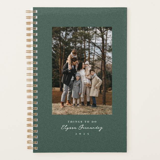 Classic herringbone tweed simple green photo planner (Front)