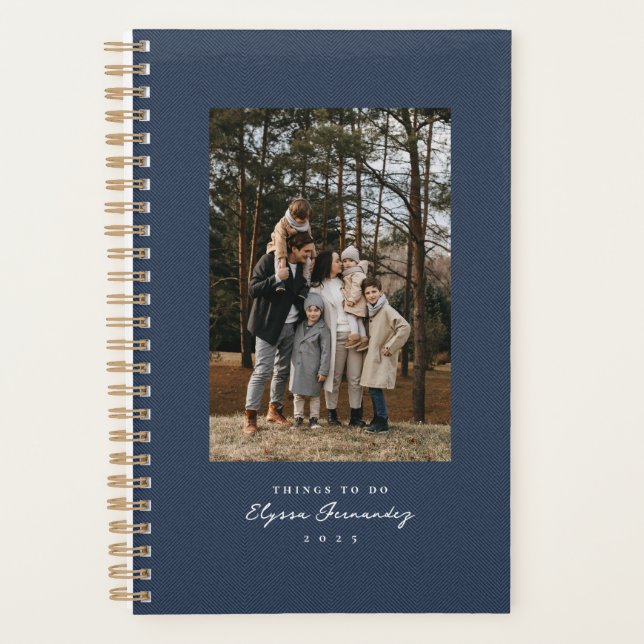 Classic herringbone tweed simple green photo planner (Front)