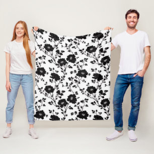 Classic High Contrast Black Floral Silhouette Fleece Blanket