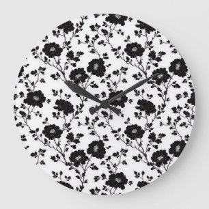 Classic High Contrast Black Floral Silhouette Large Clock