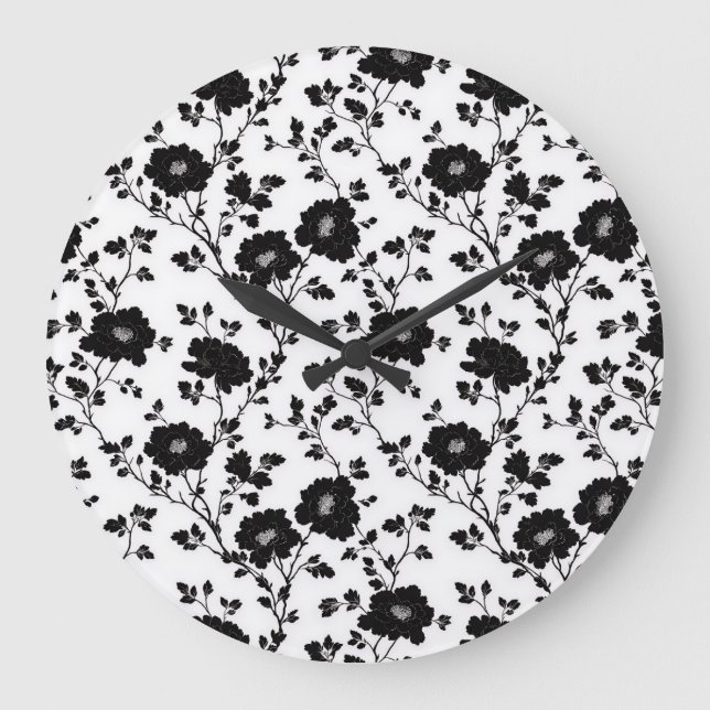 Classic High Contrast Black Floral Silhouette Large Clock (Front)