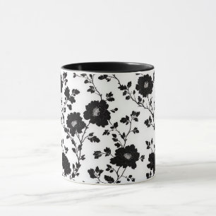 Classic High Contrast Black Floral Silhouette Mug