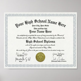 Classic High School Diploma Template Replica Poster