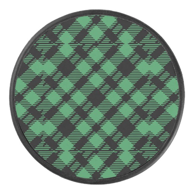 Classic Holiday Green Checkered Pattern  Hockey Puck (Front)