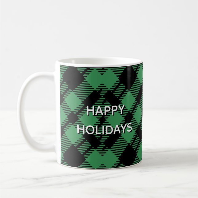 Classic Holiday Green Chequered Pattern Custom Coffee Mug (Left)
