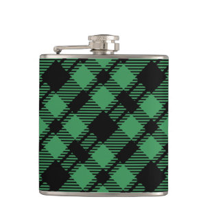 Classic Holiday Green Chequered Pattern Hip Flask