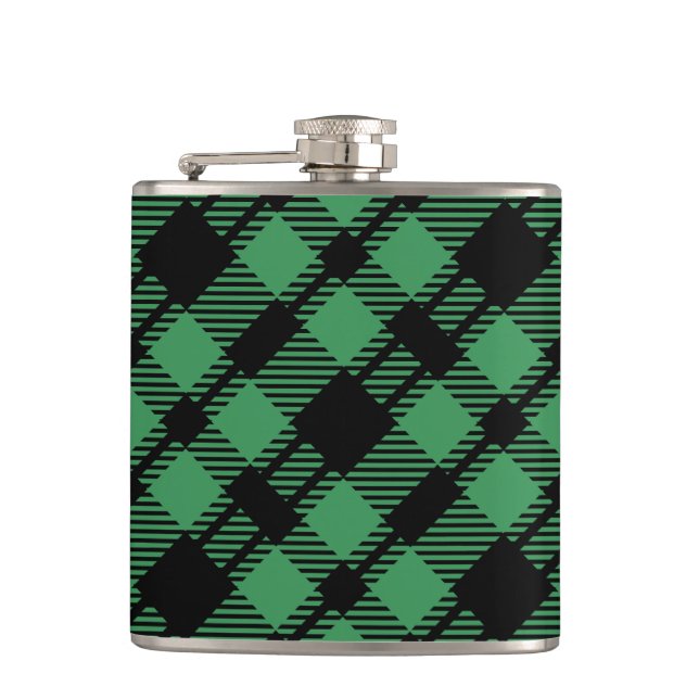 Classic Holiday Green Chequered Pattern  Hip Flask (Front)