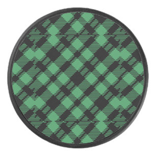Classic Holiday Green Chequered Pattern Hockey Puck