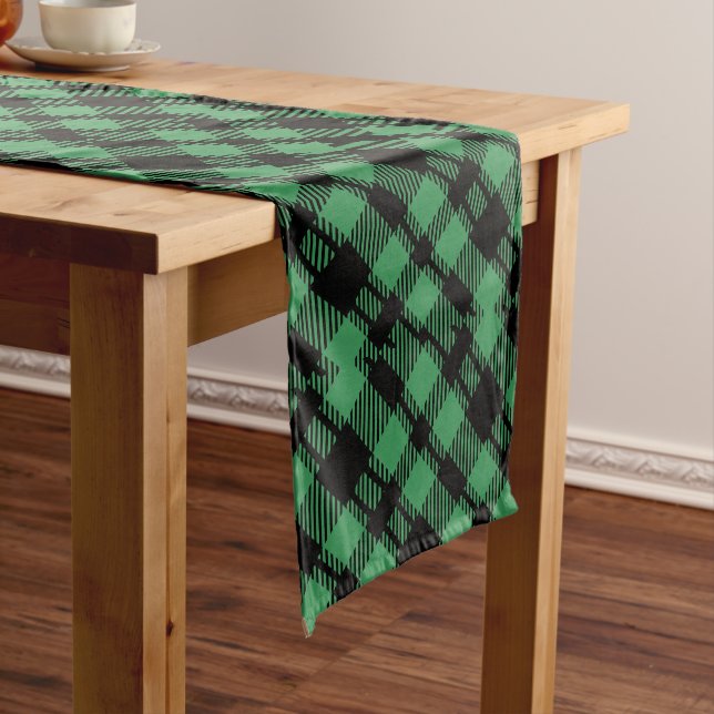 Classic Holiday Green Chequered Pattern  Long Table Runner (In Situ)