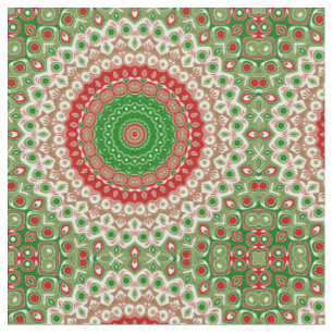 Classic Holiday Mandala in Red, Green, and Gold Fabric