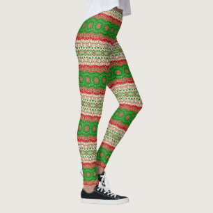 Classic Holiday Mandala in Red, Green, and Gold Leggings