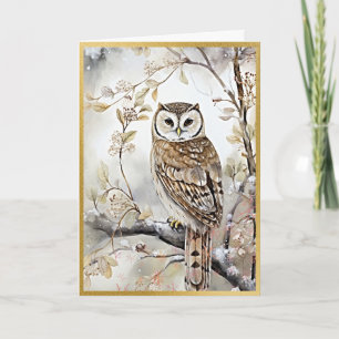 Classic Holiday Owl Forest Card