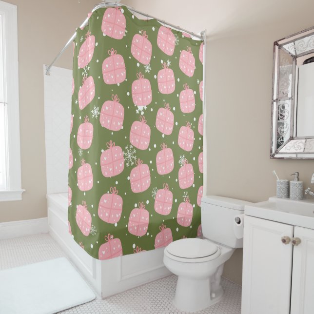 Classic Holiday Pattern-Christmas Present (2) Shower Curtain (In Situ)