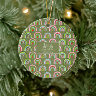 Classic Holiday Pattern- Colourful Rainbow Ceramic Ornament