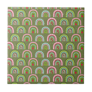 Classic Holiday Pattern- Colourful Rainbow Ceramic Tile