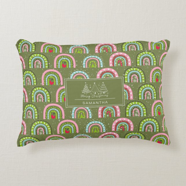 Classic Holiday Pattern- Colourful Rainbow Decorative Cushion (Front)