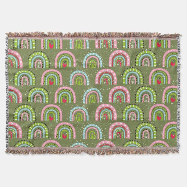Classic Holiday Pattern- Colourful Rainbow Throw Blanket (Front)