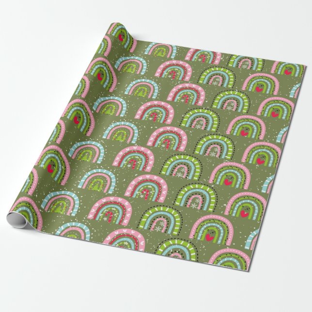 Classic Holiday Pattern- Colourful Rainbow Wrapping Paper (Unrolled)