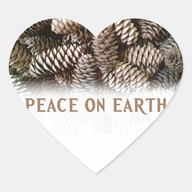 Classic Holiday Pine Cone Peace On Earth Heart Sticker (Front)