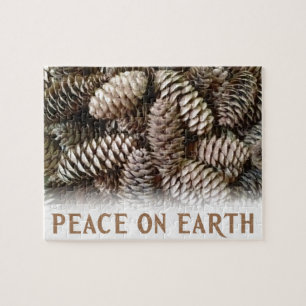 Classic Holiday Pine Cone Peace On Earth Jigsaw Puzzle