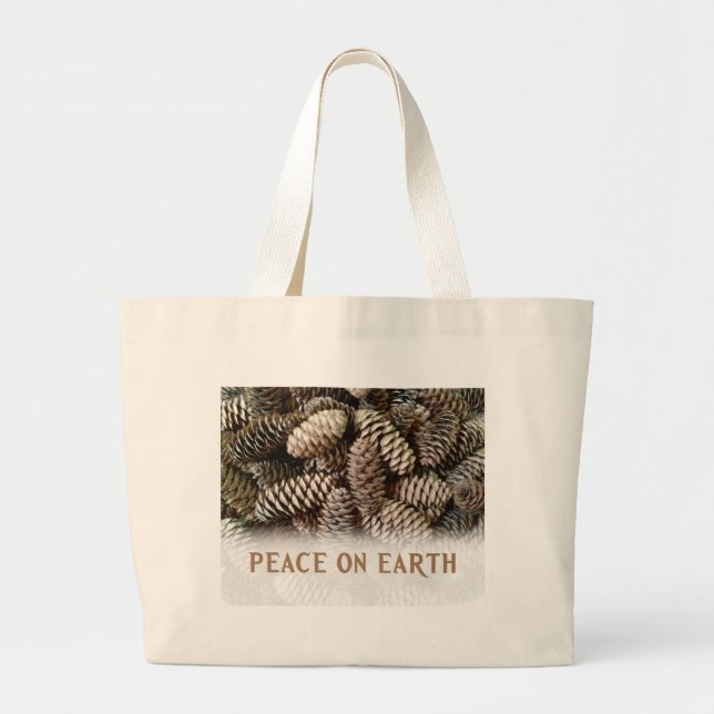 Classic Holiday Pine Cone Peace On Earth Large Tote Bag (Front)
