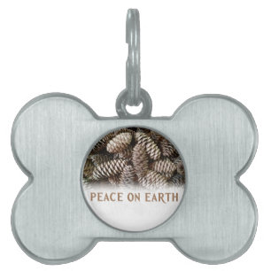 Classic Holiday Pine Cone Peace On Earth Pet Name Tag