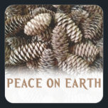 Classic Holiday Pine Cone Peace On Earth Square Sticker<br><div class="desc">Festive,  earthy pine cones set off this classic,  elegant design wishing Peace On Earth.</div>