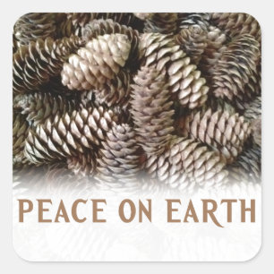 Classic Holiday Pine Cone Peace On Earth Square Sticker