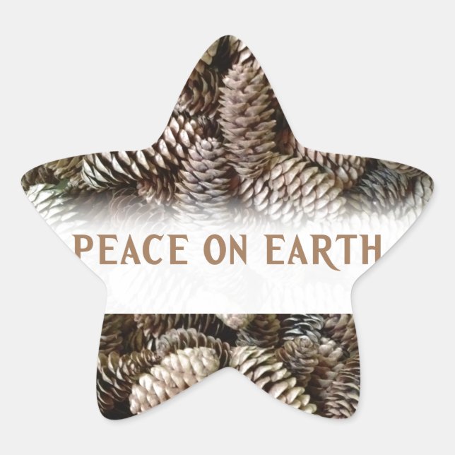 Classic Holiday Pine Cone Peace On Earth Star Sticker (Front)