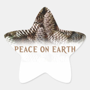 Classic Holiday Pine Cone Peace On Earth Star Sticker