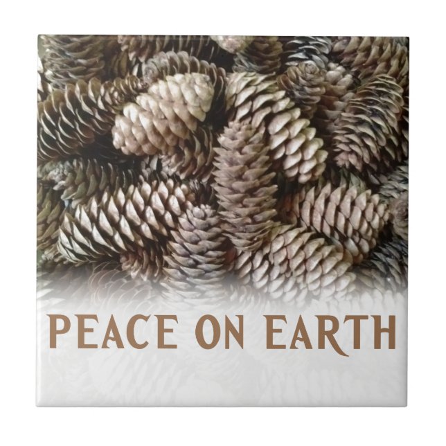 Classic Holiday Pine Cone Peace On Earth Tile (Front)