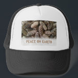 Classic Holiday Pine Cone Peace On Earth Trucker Hat<br><div class="desc">Festive,  earthy pine cones set off this classic,  elegant design wishing Peace On Earth.</div>