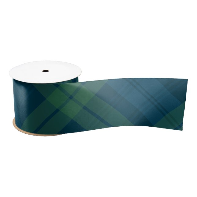 Classic holiday plaid bold navy green tartan satin ribbon (Spool)