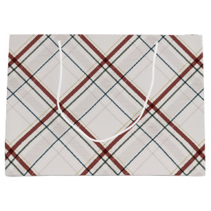 Classic holiday plaid stylish neutral Christmas Large Gift Bag